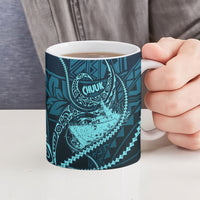 Chuuk Deep Into Truk Lagoon Ceramic Mug Polynesian Tribal Pattern Wreck Diving Teal Ship Art