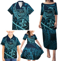 Chuuk Deep Into Truk Lagoon Family Matching Puletasi and Hawaiian Shirt Polynesian Tribal Pattern Wreck Diving Teal Ship Art