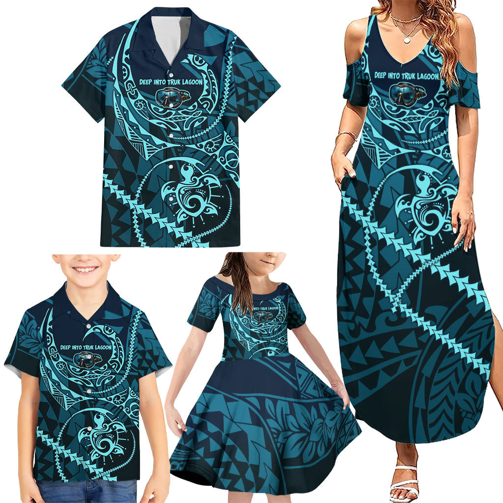 Chuuk Deep Into Truk Lagoon Family Matching Summer Maxi Dress and Hawaiian Shirt Polynesian Tribal Pattern Wreck Diving Teal Ship Art TS04 - Polynesian Pride