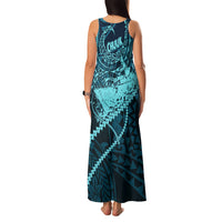 Chuuk Deep Into Truk Lagoon Family Matching Tank Maxi Dress and Hawaiian Shirt Polynesian Tribal Pattern Wreck Diving Teal Ship Art