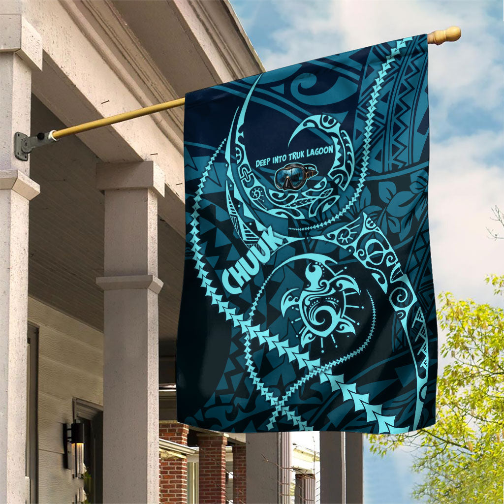 Chuuk Deep Into Truk Lagoon Garden Flag Polynesian Tribal Pattern Wreck Diving Teal Ship Art TS04 House Flag Blue Black - Polynesian Pride