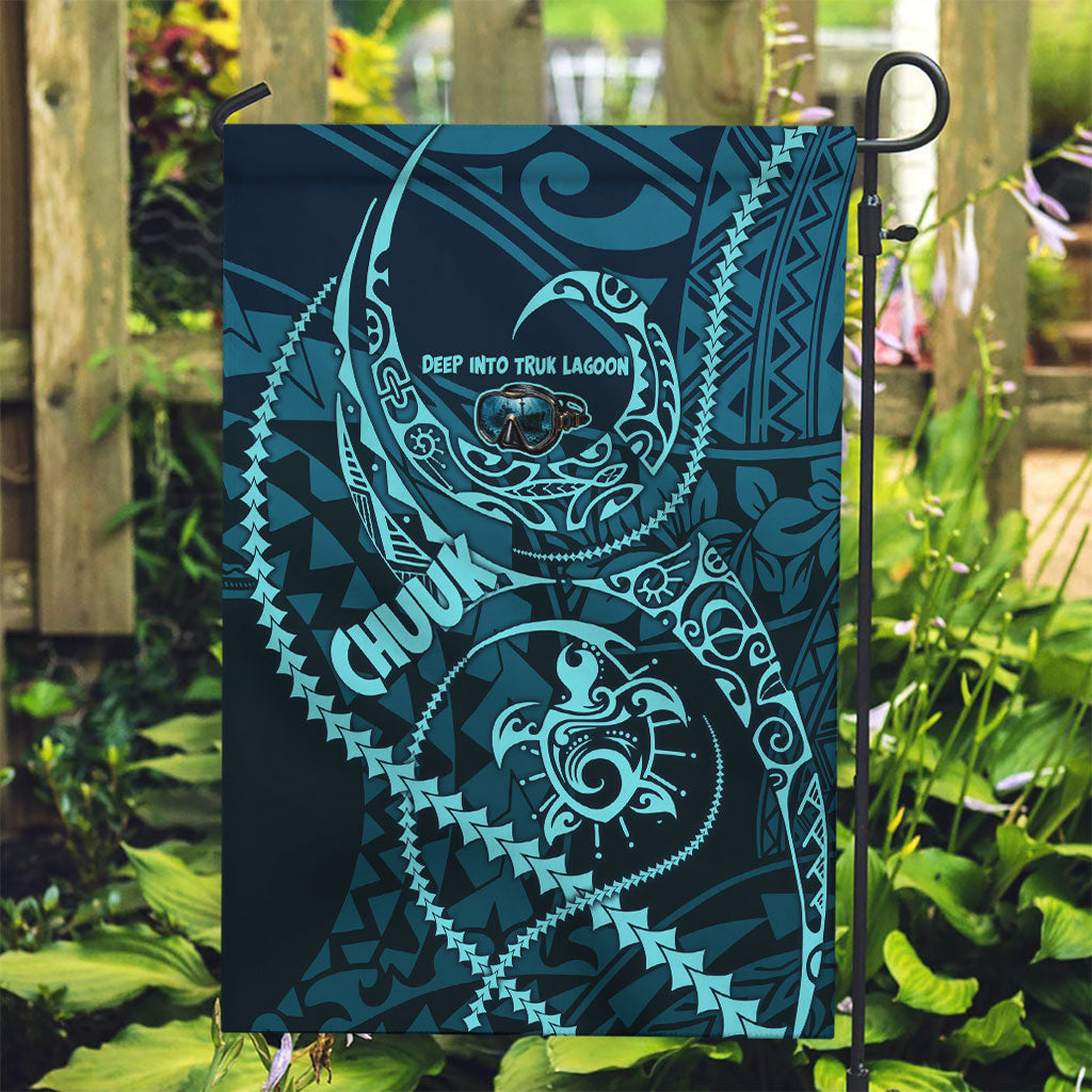 Chuuk Deep Into Truk Lagoon Garden Flag Polynesian Tribal Pattern Wreck Diving Teal Ship Art