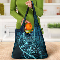 Chuuk Deep Into Truk Lagoon Grocery Bag Polynesian Tribal Pattern Wreck Diving Teal Ship Art