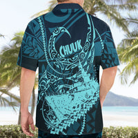Chuuk Deep Into Truk Lagoon Hawaiian Shirt Polynesian Tribal Pattern Wreck Diving Teal Ship Art