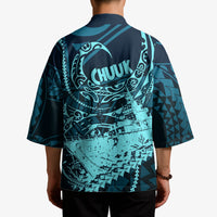 Chuuk Deep Into Truk Lagoon Kimono Polynesian Tribal Pattern Wreck Diving Teal Ship Art
