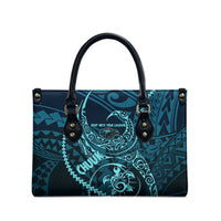 Chuuk Deep Into Truk Lagoon Leather Bag Polynesian Tribal Pattern Wreck Diving Teal Ship Art