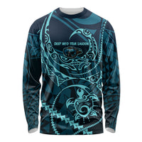 Chuuk Deep Into Truk Lagoon Long Sleeve Shirt Polynesian Tribal Pattern Wreck Diving Teal Ship Art