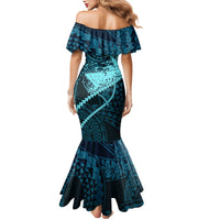 Chuuk Deep Into Truk Lagoon Mermaid Dress Polynesian Tribal Pattern Wreck Diving Teal Ship Art
