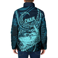 Chuuk Deep Into Truk Lagoon Padded Jacket Polynesian Tribal Pattern Wreck Diving Teal Ship Art