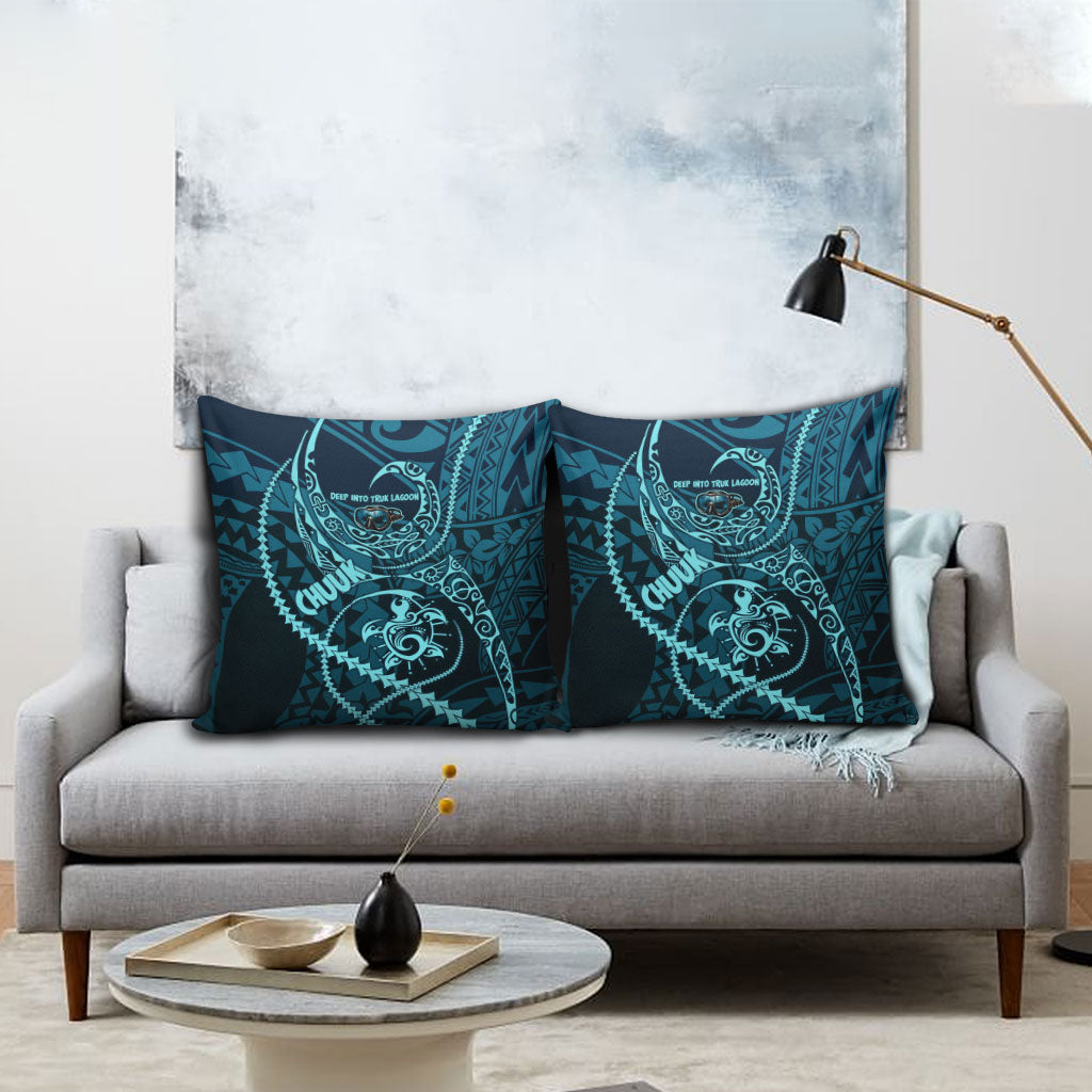 Chuuk Deep Into Truk Lagoon Pillow Cover Polynesian Tribal Pattern Wreck Diving Teal Ship Art