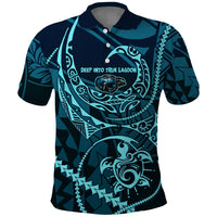 Chuuk Deep Into Truk Lagoon Polo Shirt Polynesian Tribal Pattern Wreck Diving Teal Ship Art