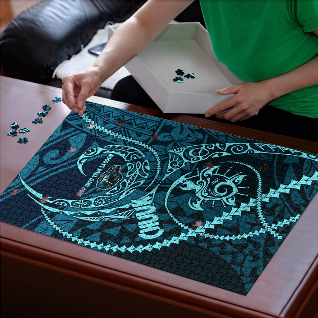 Chuuk Deep Into Truk Lagoon Puzzle Polynesian Tribal Pattern Wreck Diving Teal Ship Art