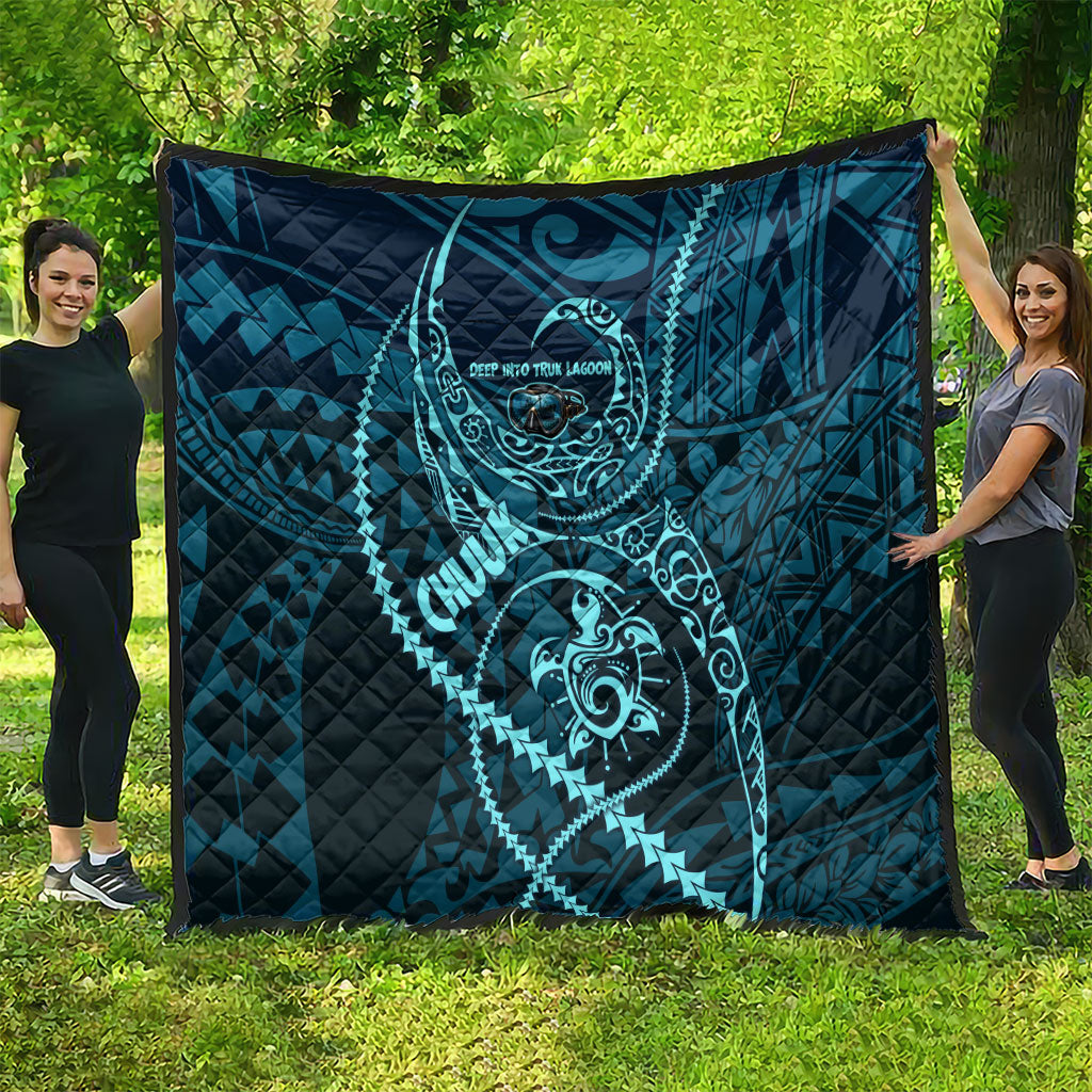 Chuuk Deep Into Truk Lagoon Quilt Polynesian Tribal Pattern Wreck Diving Teal Ship Art