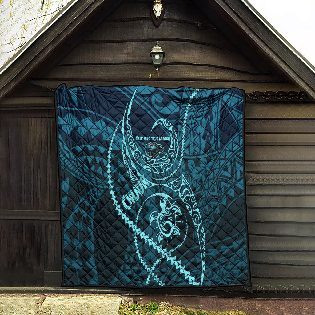 Chuuk Deep Into Truk Lagoon Quilt Polynesian Tribal Pattern Wreck Diving Teal Ship Art