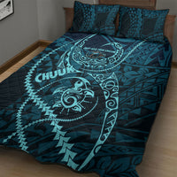 Chuuk Deep Into Truk Lagoon Quilt Bed Set Polynesian Tribal Pattern Wreck Diving Teal Ship Art