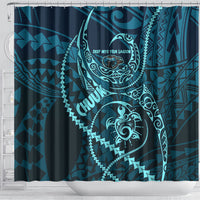 Chuuk Deep Into Truk Lagoon Shower Curtain Polynesian Tribal Pattern Wreck Diving Teal Ship Art