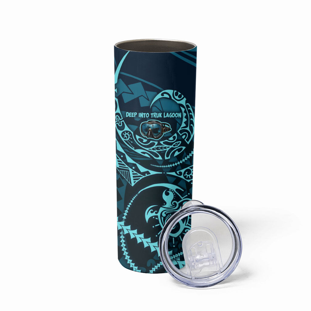 Chuuk Deep Into Truk Lagoon Skinny Tumbler Polynesian Tribal Pattern Wreck Diving Teal Ship Art