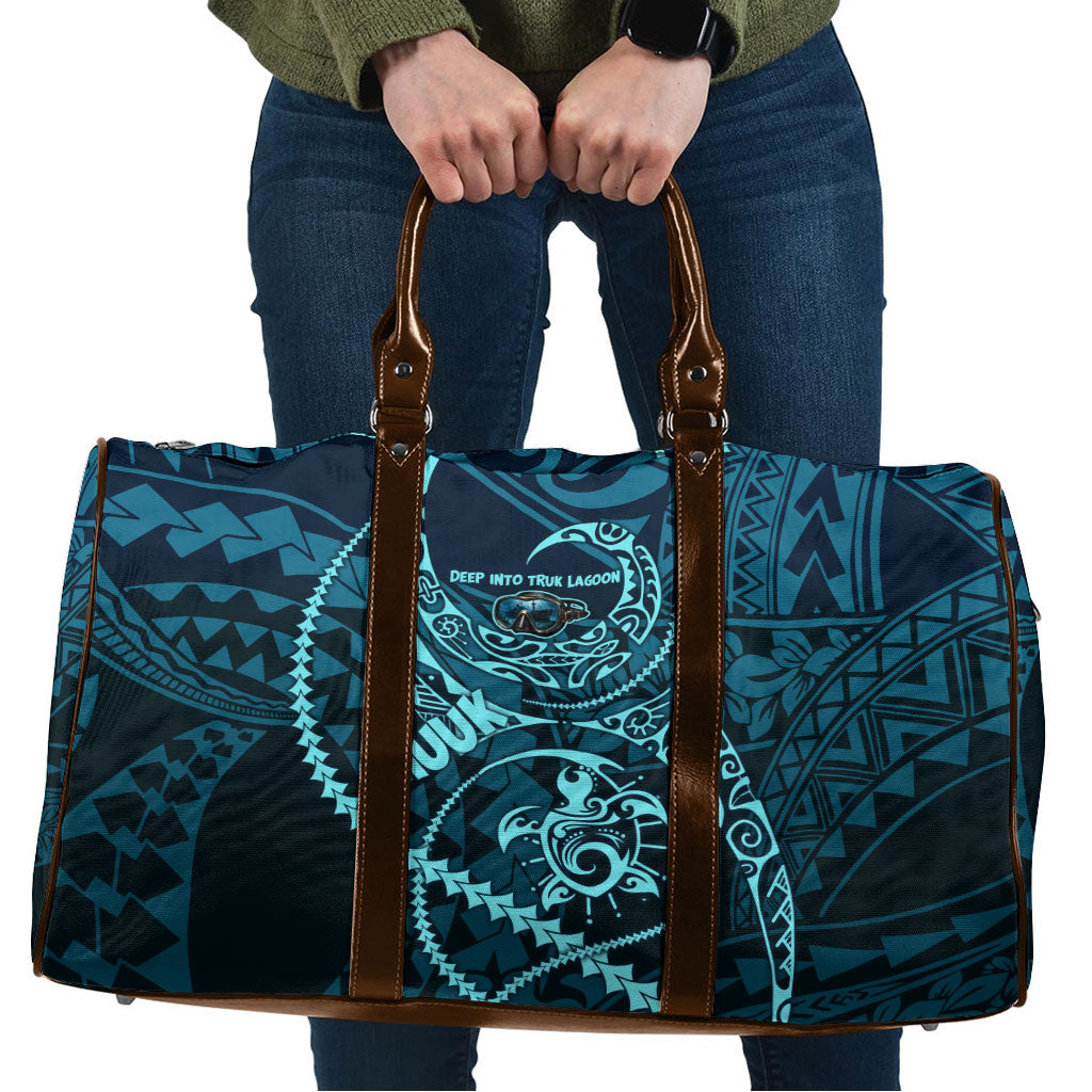 Chuuk Deep Into Truk Lagoon Travel Bag Polynesian Tribal Pattern Wreck Diving Teal Ship Art