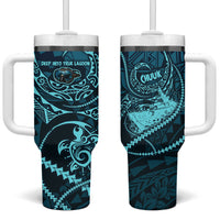 Chuuk Deep Into Truk Lagoon Tumbler With Handle Polynesian Tribal Pattern Wreck Diving Teal Ship Art