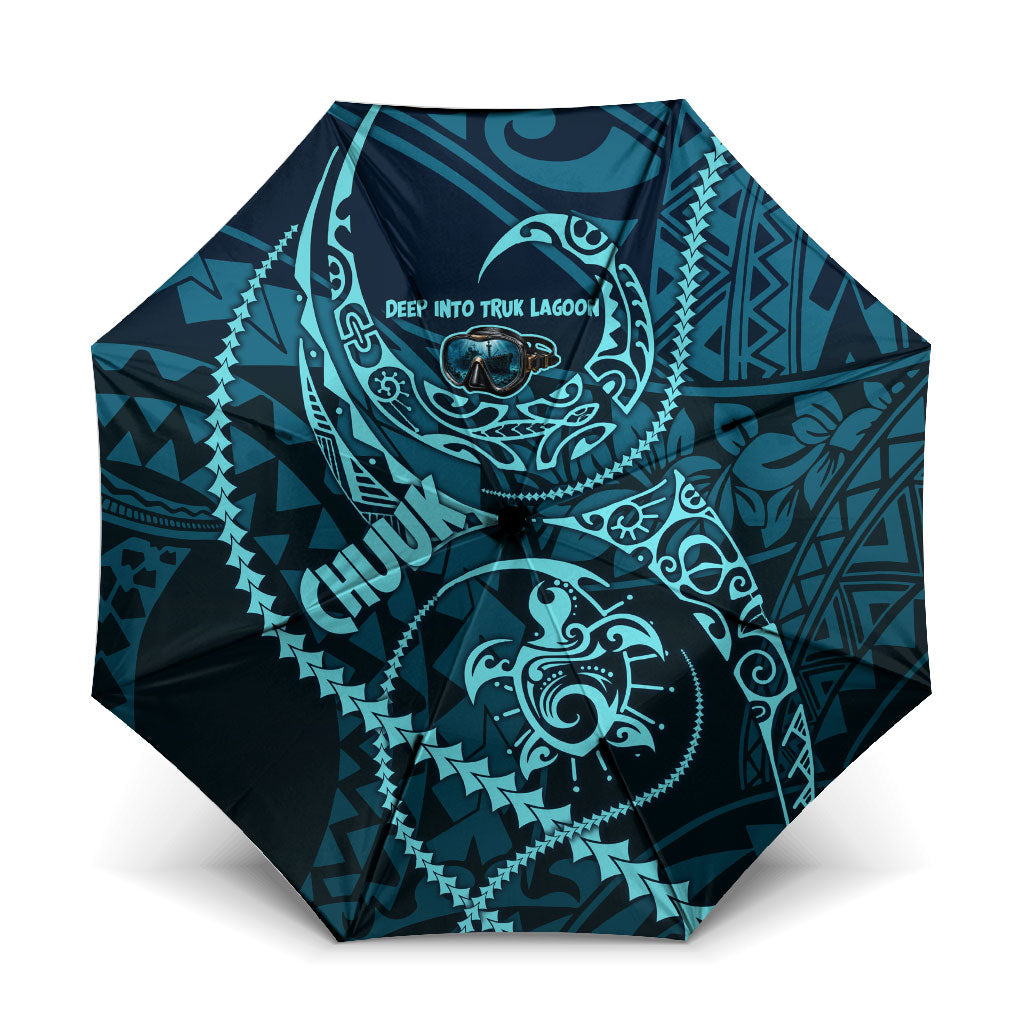 Chuuk Deep Into Truk Lagoon Umbrella Polynesian Tribal Pattern Wreck Diving Teal Ship Art