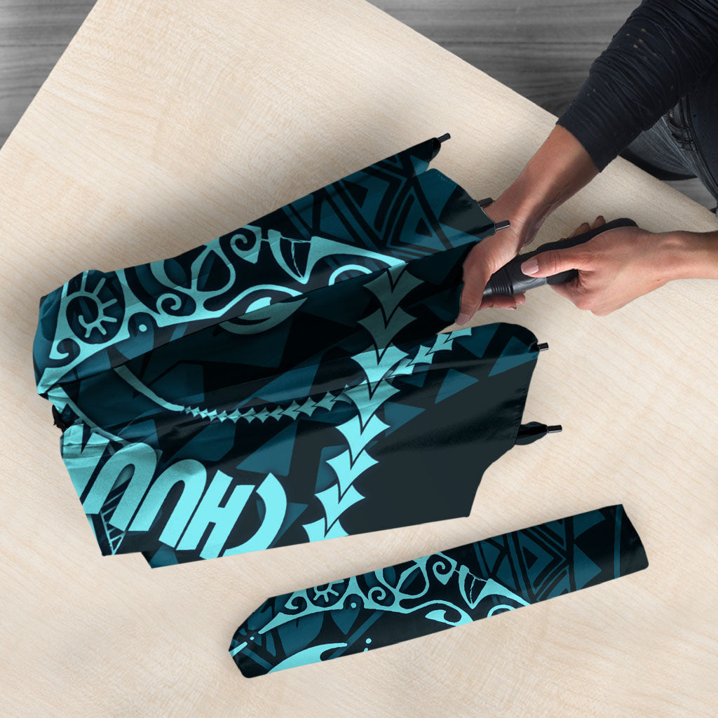 Chuuk Deep Into Truk Lagoon Umbrella Polynesian Tribal Pattern Wreck Diving Teal Ship Art