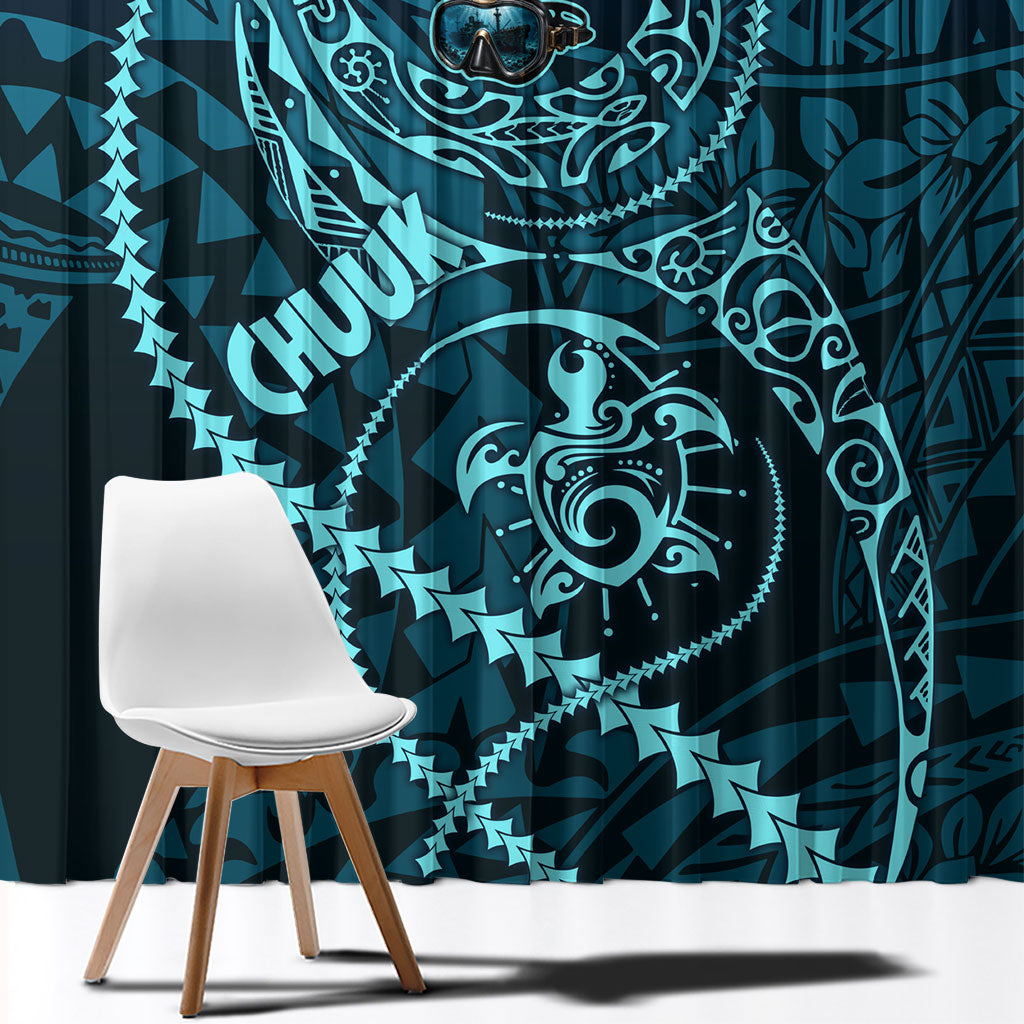 Chuuk Deep Into Truk Lagoon Window Curtain Polynesian Tribal Pattern Wreck Diving Teal Ship Art