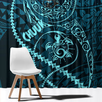 Chuuk Deep Into Truk Lagoon Window Curtain Polynesian Tribal Pattern Wreck Diving Teal Ship Art