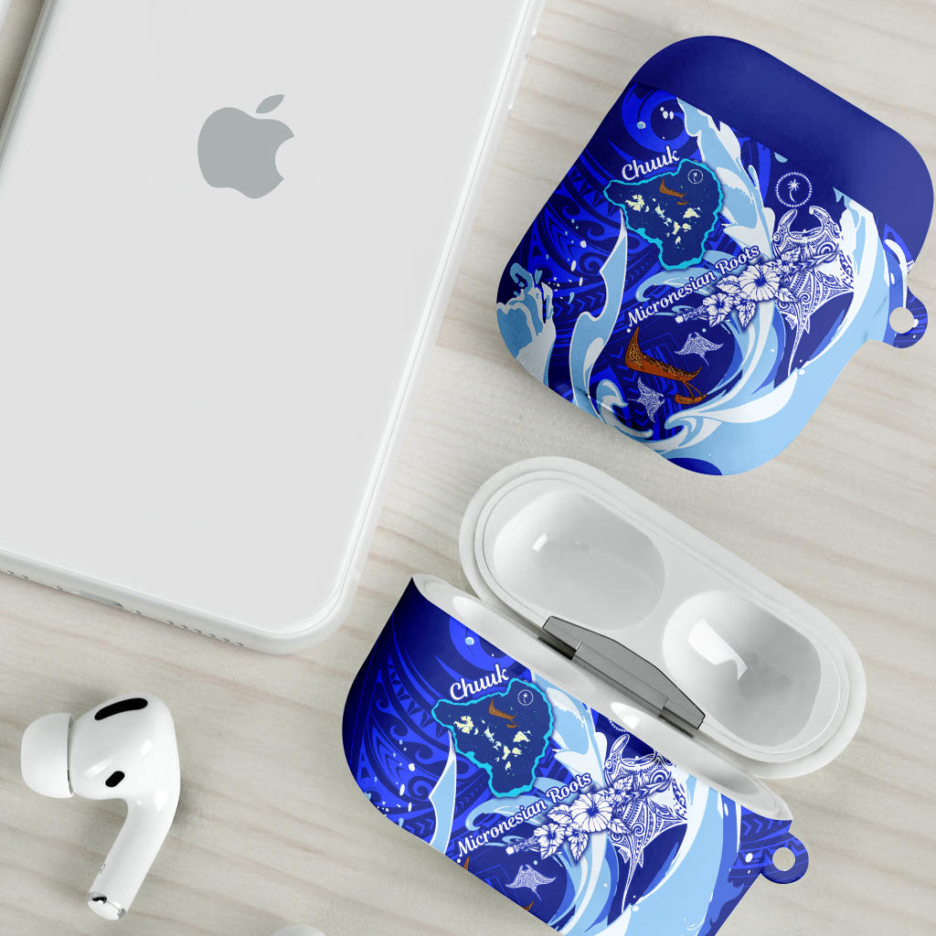 Chuuk Micronesian Roots AirPods Case Polynesian Tribal Pattern Hibiscus Flower And Stingray Art