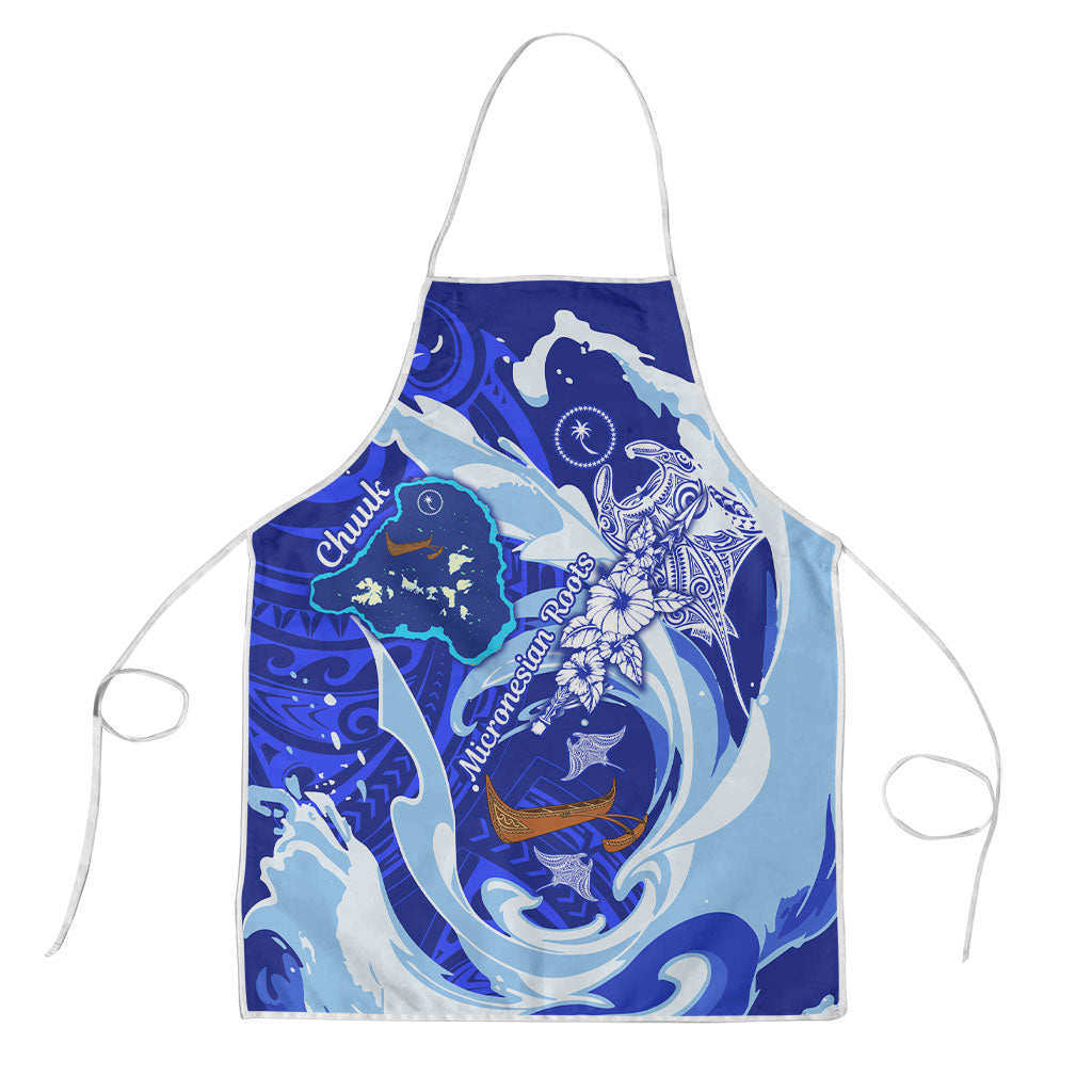 Chuuk Micronesian Roots Apron Polynesian Tribal Pattern Hibiscus Flower And Stingray Art TS04 Blue White - Polynesian Pride