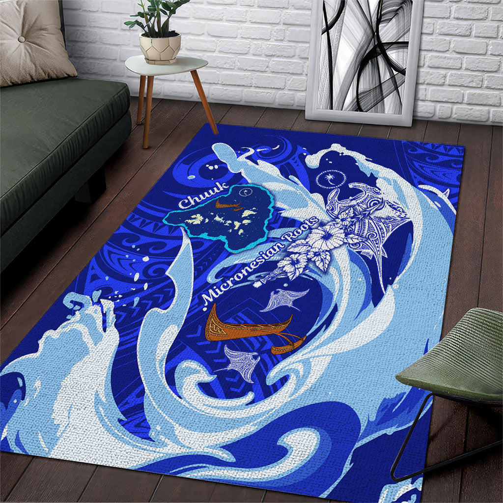 Chuuk Micronesian Roots Area Rug Polynesian Tribal Pattern Hibiscus Flower And Stingray Art
