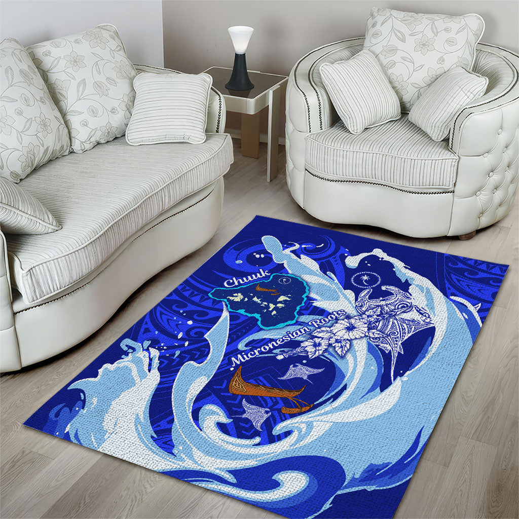 Chuuk Micronesian Roots Area Rug Polynesian Tribal Pattern Hibiscus Flower And Stingray Art