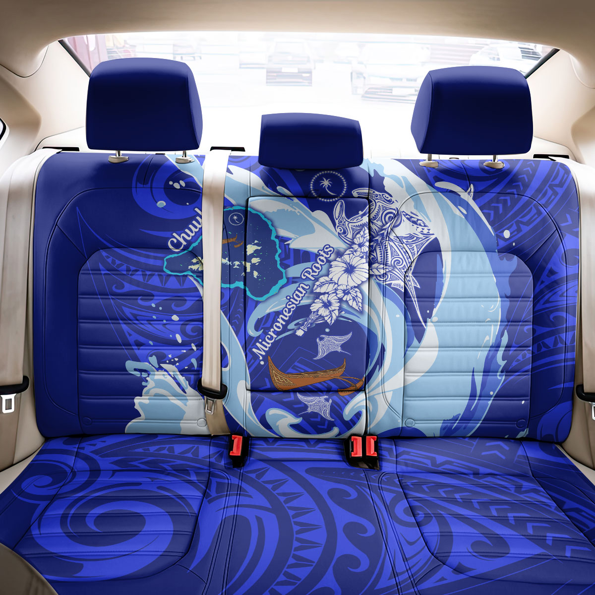 Chuuk Micronesian Roots Back Car Seat Cover Polynesian Tribal Pattern Hibiscus Flower And Stingray Art