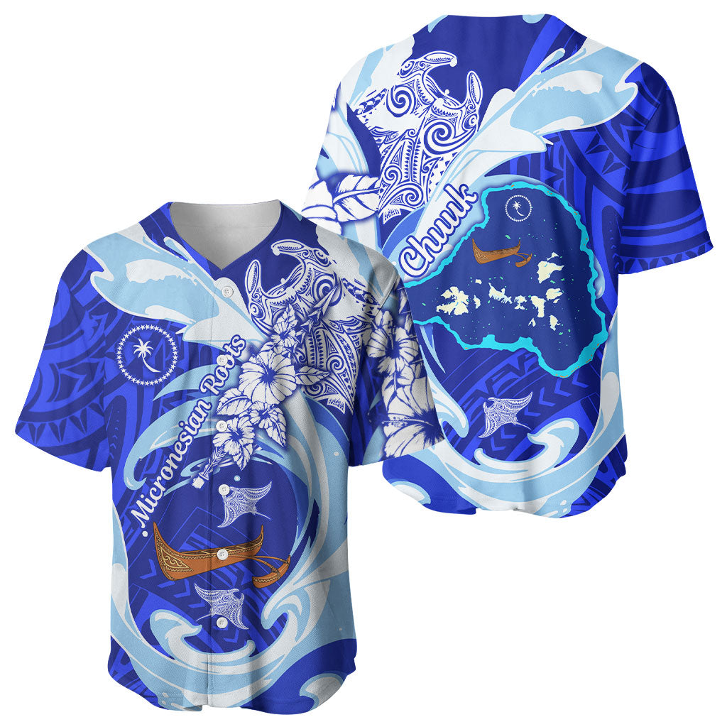 Chuuk Micronesian Roots Baseball Jersey Polynesian Tribal Pattern Hibiscus Flower And Stingray Art