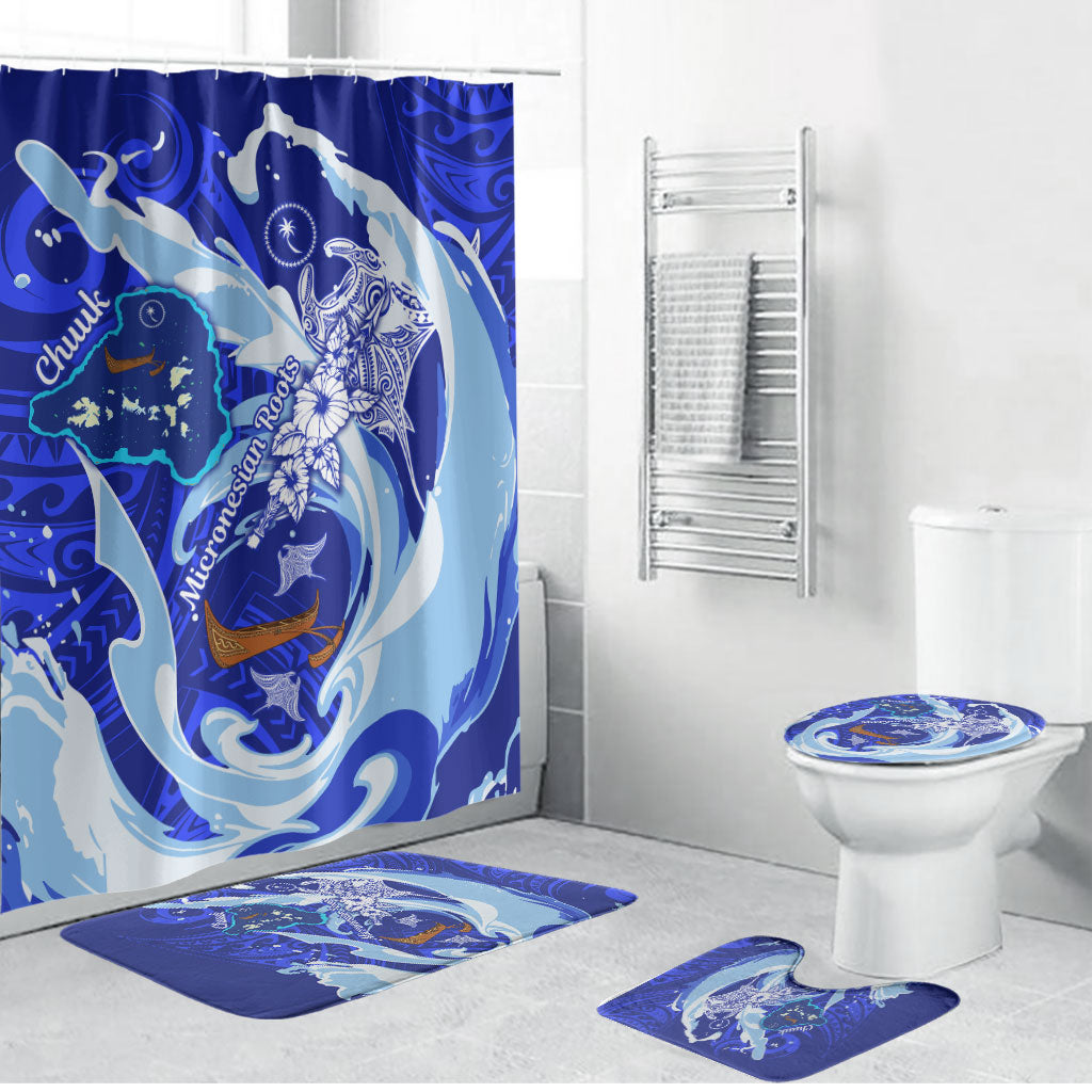 Chuuk Micronesian Roots Bathroom Set Polynesian Tribal Pattern Hibiscus Flower And Stingray Art