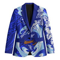 Chuuk Micronesian Roots Blazer Polynesian Tribal Pattern Hibiscus Flower And Stingray Art