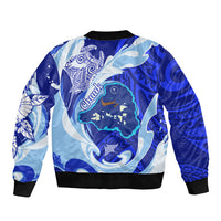 Chuuk Micronesian Roots Bomber Jacket Polynesian Tribal Pattern Hibiscus Flower And Stingray Art