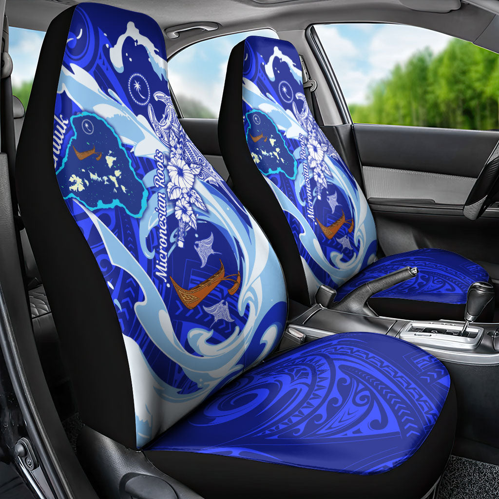 Chuuk Micronesian Roots Car Seat Cover Polynesian Tribal Pattern Hibiscus Flower And Stingray Art