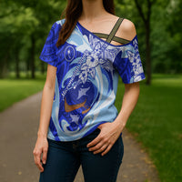Chuuk Micronesian Roots Cross Shoulder Shirt Polynesian Tribal Pattern Hibiscus Flower And Stingray Art