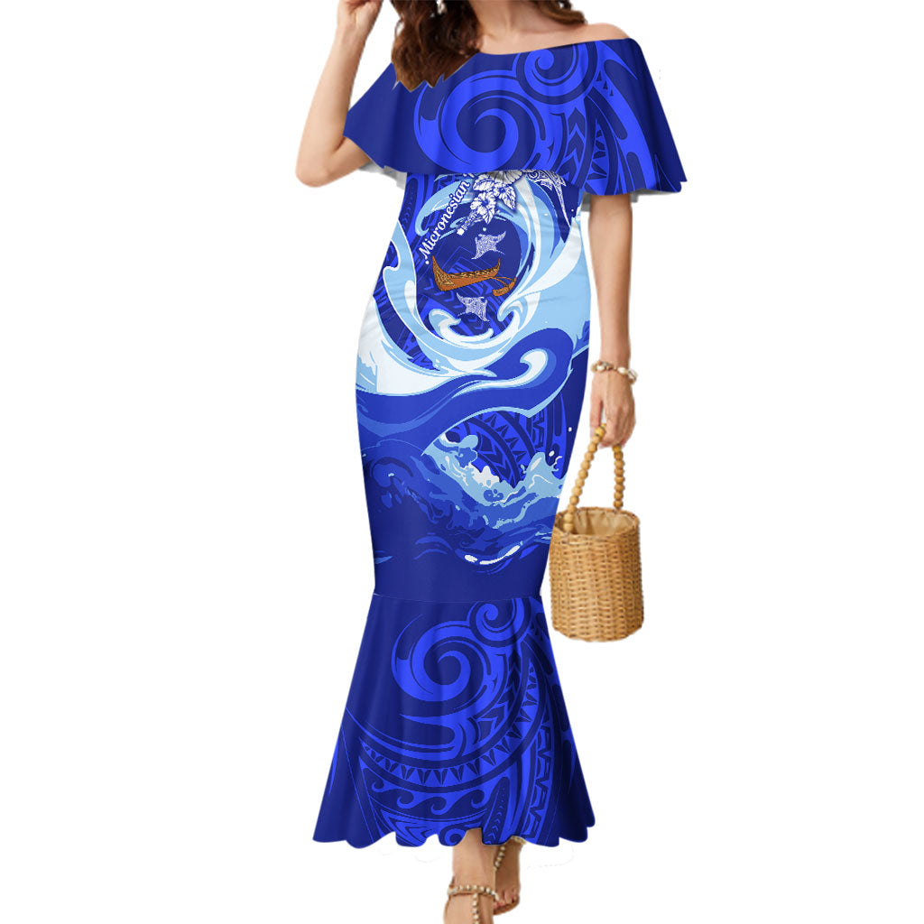 Chuuk Micronesian Roots Family Matching Mermaid Dress and Hawaiian Shirt Polynesian Tribal Pattern Hibiscus Flower And Stingray Art