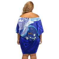 Chuuk Micronesian Roots Family Matching Off Shoulder Short Dress and Hawaiian Shirt Polynesian Tribal Pattern Hibiscus Flower And Stingray Art