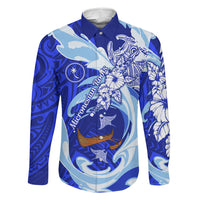 Chuuk Micronesian Roots Family Matching Puletasi and Hawaiian Shirt Polynesian Tribal Pattern Hibiscus Flower And Stingray Art