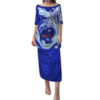 Chuuk Micronesian Roots Family Matching Puletasi and Hawaiian Shirt Polynesian Tribal Pattern Hibiscus Flower And Stingray Art