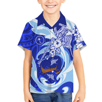Chuuk Micronesian Roots Family Matching Puletasi and Hawaiian Shirt Polynesian Tribal Pattern Hibiscus Flower And Stingray Art