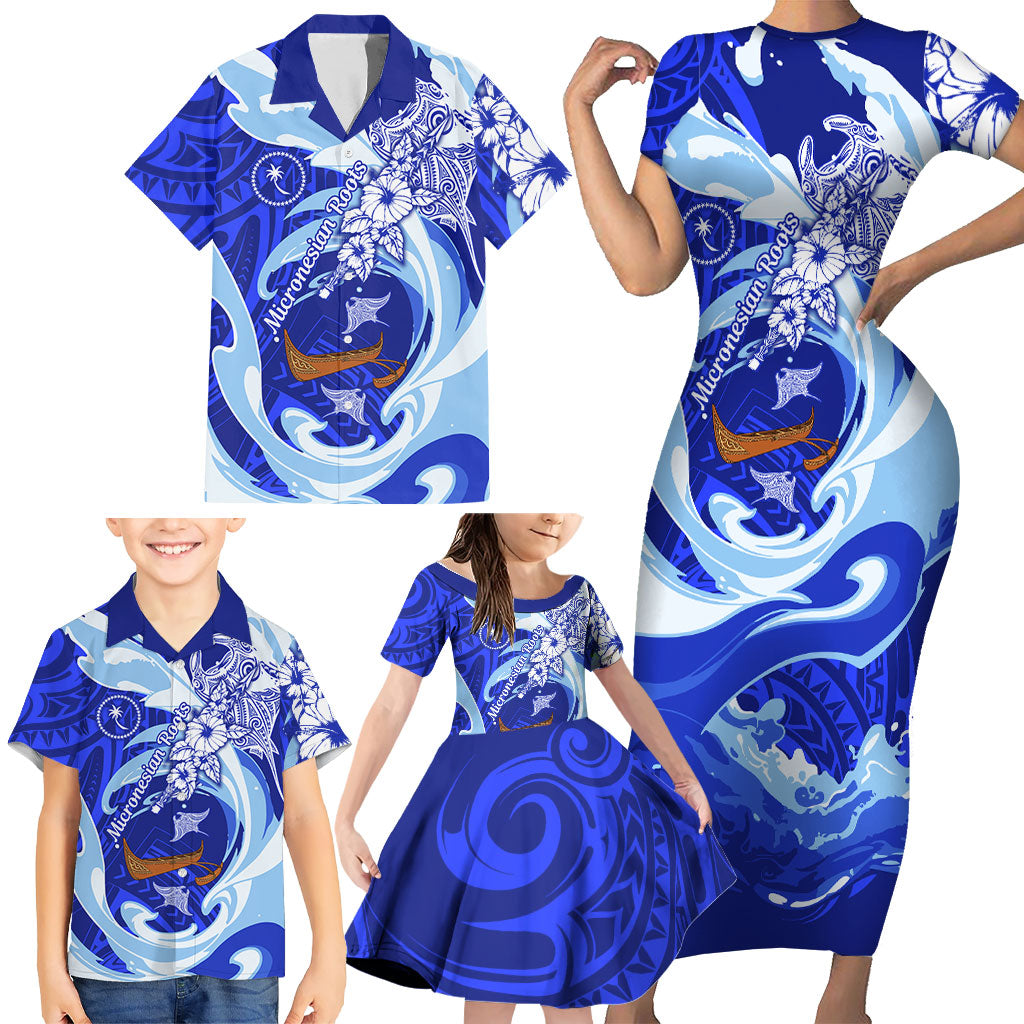 Chuuk Micronesian Roots Family Matching Short Sleeve Bodycon Dress and Hawaiian Shirt Polynesian Tribal Pattern Hibiscus Flower And Stingray Art TS04 - Polynesian Pride