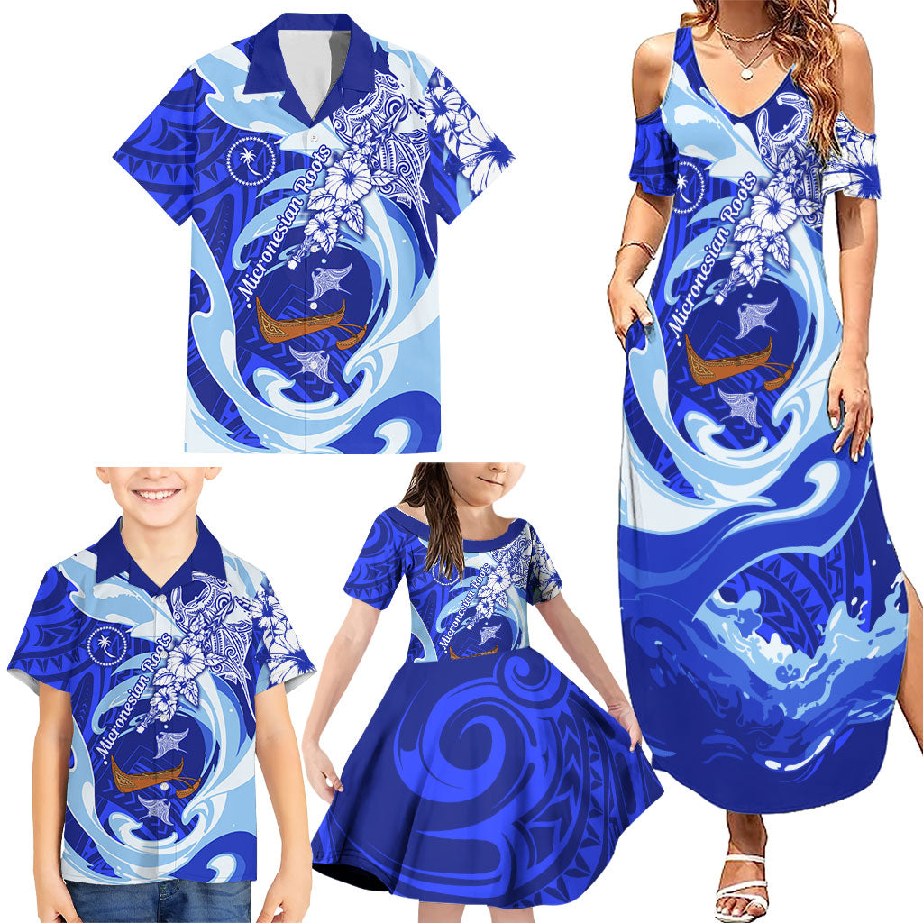 Chuuk Micronesian Roots Family Matching Summer Maxi Dress and Hawaiian Shirt Polynesian Tribal Pattern Hibiscus Flower And Stingray Art