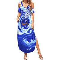 Chuuk Micronesian Roots Family Matching Summer Maxi Dress and Hawaiian Shirt Polynesian Tribal Pattern Hibiscus Flower And Stingray Art