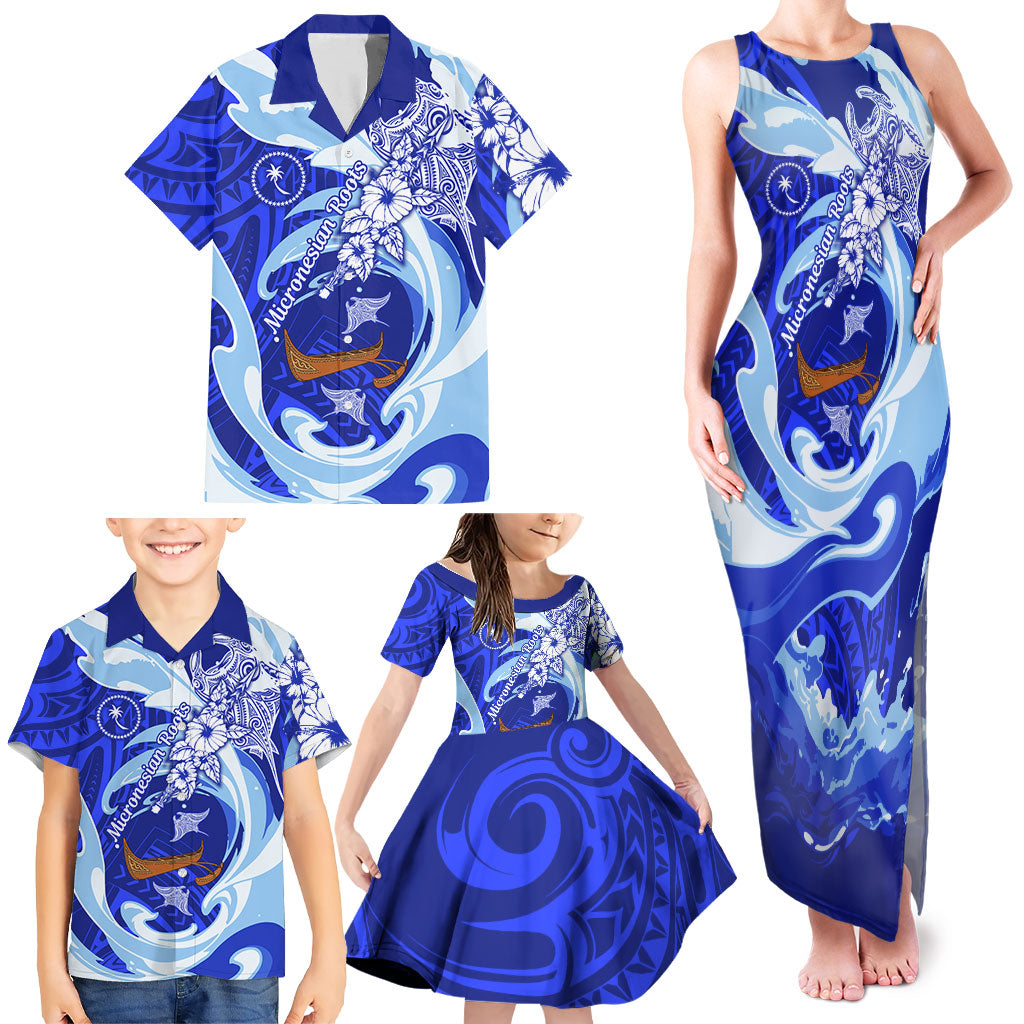 Chuuk Micronesian Roots Family Matching Tank Maxi Dress and Hawaiian Shirt Polynesian Tribal Pattern Hibiscus Flower And Stingray Art TS04 - Polynesian Pride