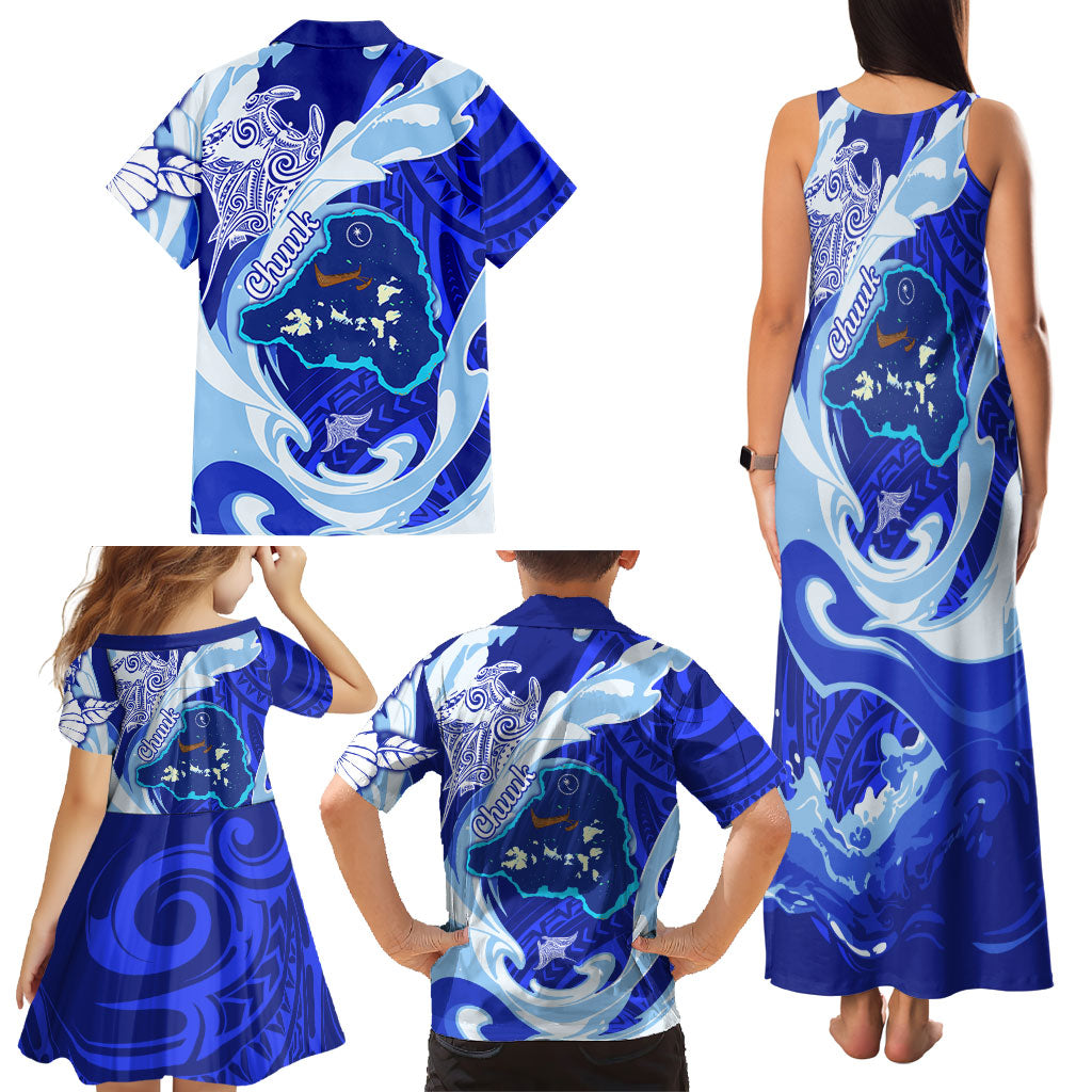 Chuuk Micronesian Roots Family Matching Tank Maxi Dress and Hawaiian Shirt Polynesian Tribal Pattern Hibiscus Flower And Stingray Art