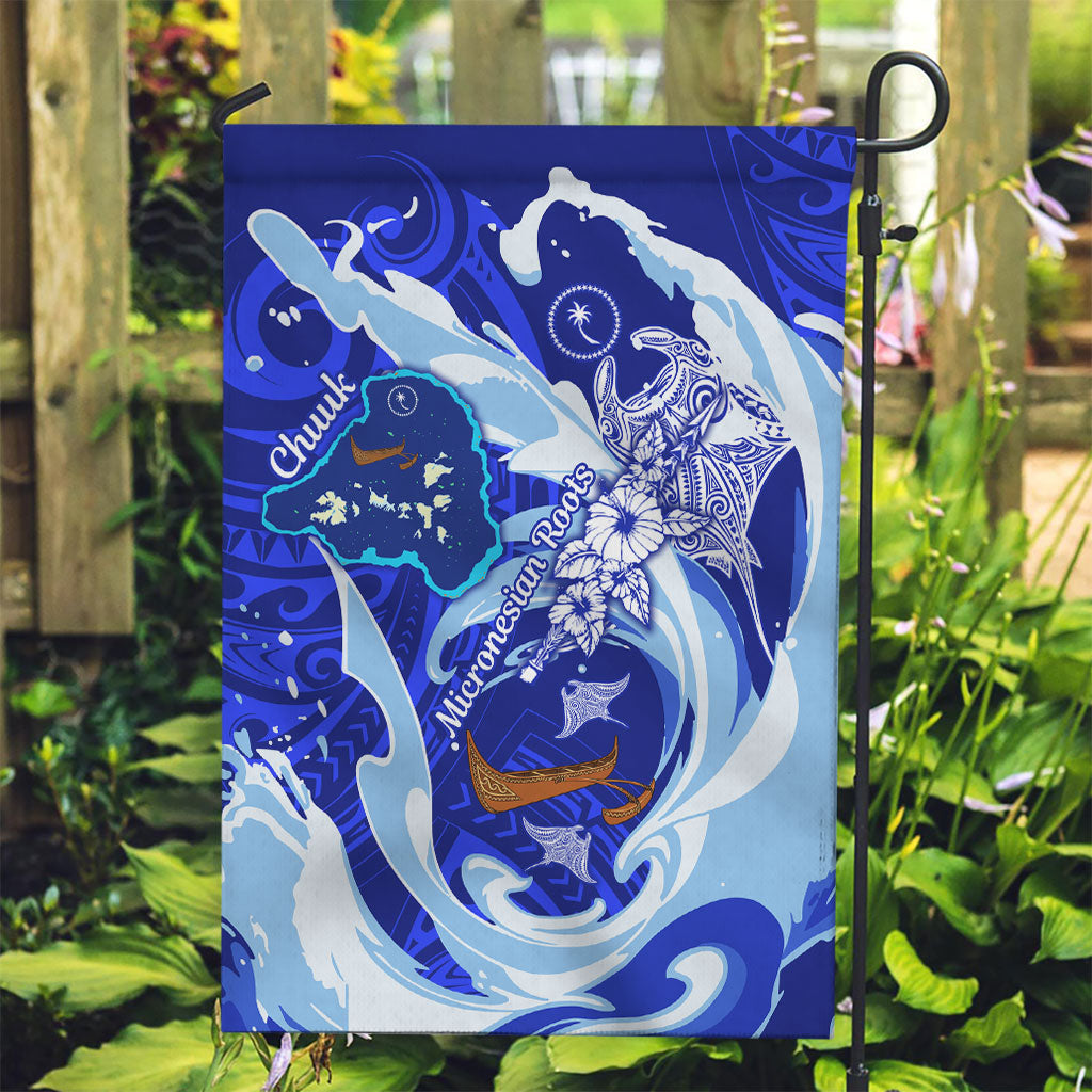 Chuuk Micronesian Roots Garden Flag Polynesian Tribal Pattern Hibiscus Flower And Stingray Art