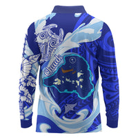 Chuuk Micronesian Roots Long Sleeve Polo Shirt Polynesian Tribal Pattern Hibiscus Flower And Stingray Art